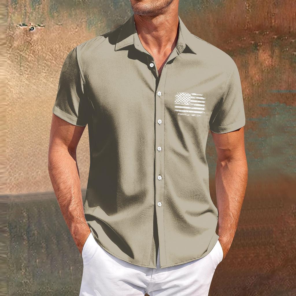 Independence Day printed men's casual short-sleeved shirt for slimming and fashionable men