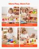 VEVOR Shopping Cart for Kids, Wooden, Toy Shopping Cart with Extra Storage, Realistic Play Food and Scanner, Grocery Store Pretend Play Toy Trolley