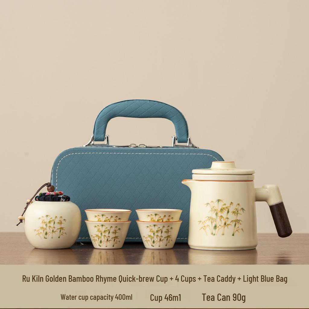 Portable Ceramic Gaiwan Tea Set for Outdoor Camping & Office Gongfu Brewing
