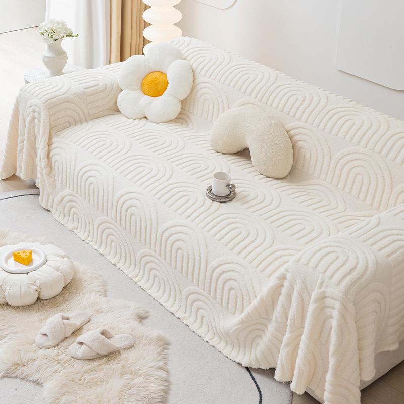 Plush Sofa Cover Four Seasons Universal Simple Modern Cream Style Sofa Cover Cloth Dirt-Proof Cover Cover