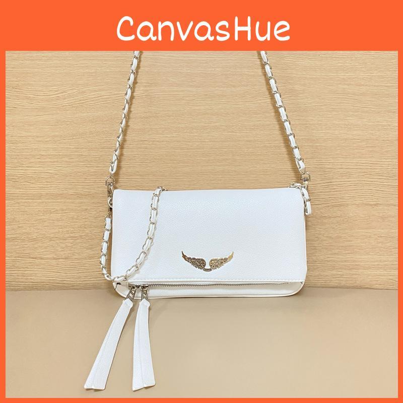 Simple Color Solid Gold Wing Decoration Women Casual Shoulder Bag Tassels With