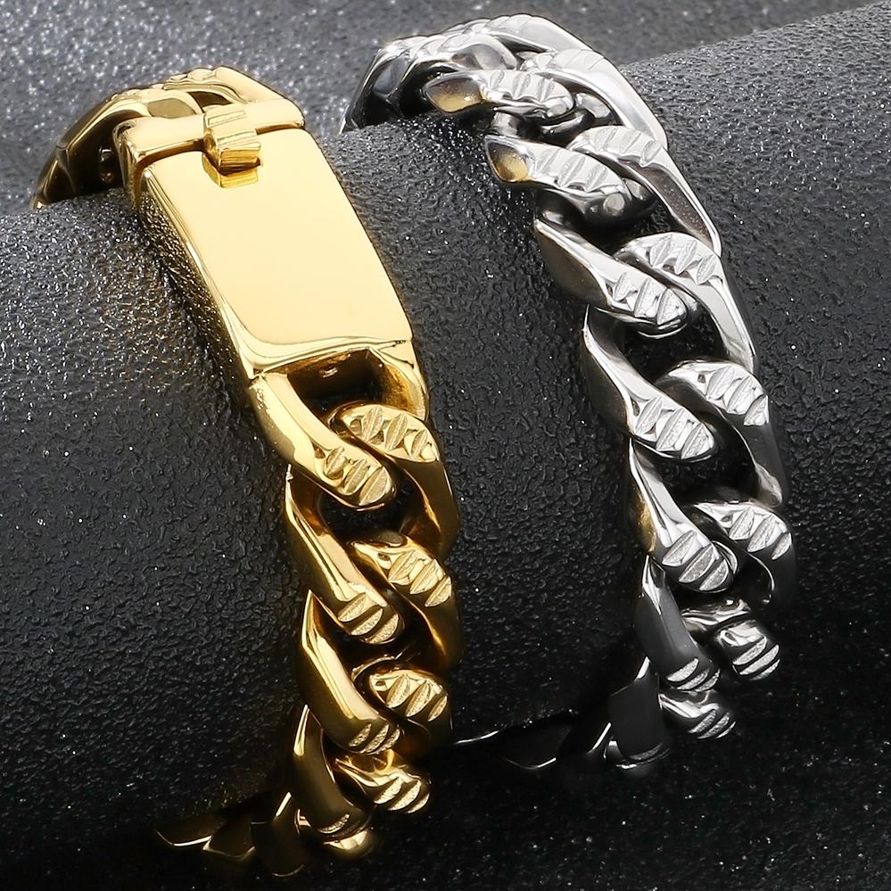 Men's Hip Hop Stainless Steel Cuban Link Bracelets Classic 16MM Width Vacuum Plated Chunky Chain Bracelet for Man Never Fade