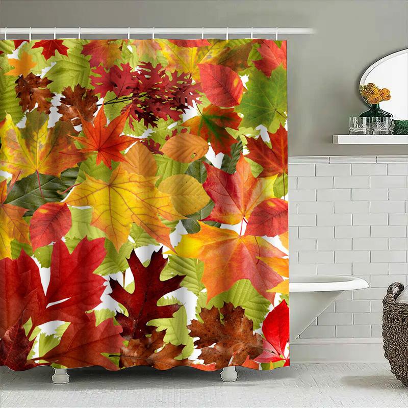 Autumn Leaves Shower Curtain Bath Decor For Fall Home Decoration