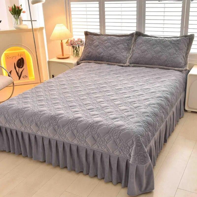 Γάλα βελούδινο κάλυμμα κρεβατιού για διατήρηση της ζεστασιάς, χειμερινό βελούδινο, απλό και χοντρό βαμβακερό καπιτονέ κάλυμμα κρεβατιού για όλες τις εποχές