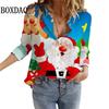 New Women's Blouses Christmas 3D Printed Shirts Autumn Winter Fashion Long Sleeve Funny Cute Santa Claus Casual Button Tops