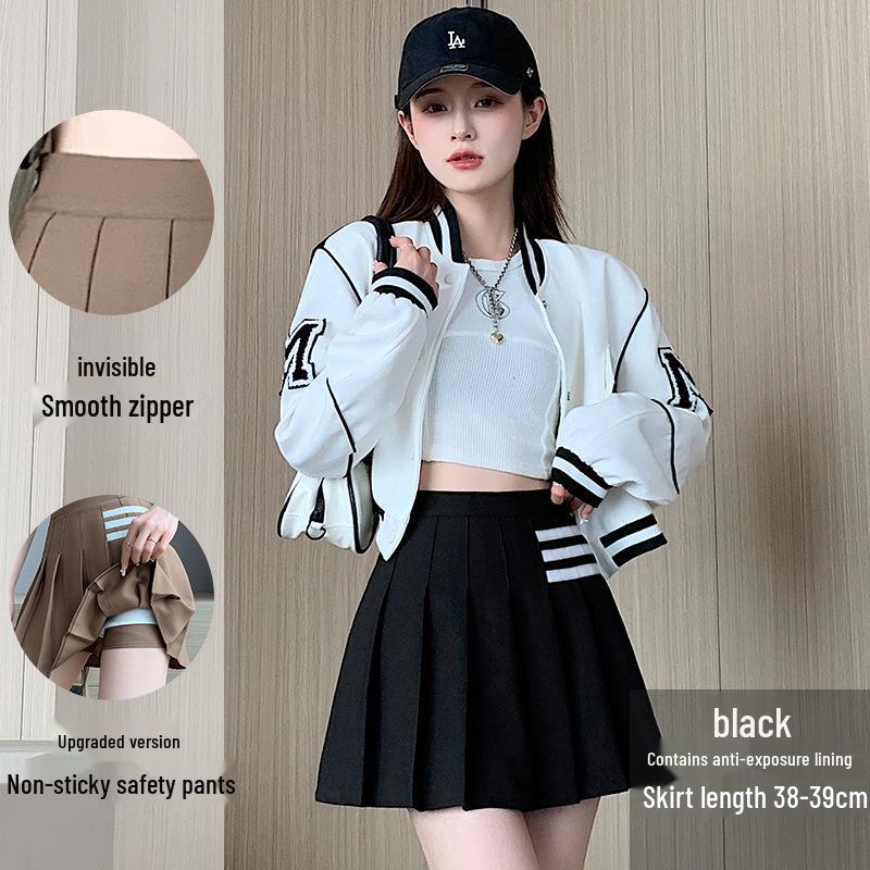 

Плиссированная мини-юбка А-силуэта с высокой талией и полосками - Летний студенческий стиль для женщин M