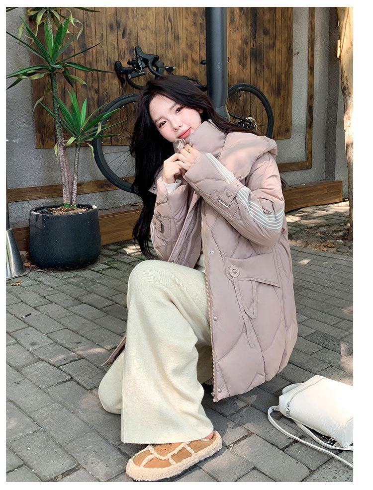 Women's Autumn and Winter Coat Solid Color Hooded Loose Thickened Windproof Mid-length Women's Jacket