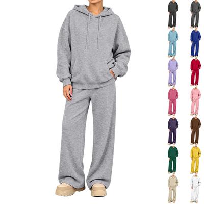 Damen 2-teiliges lässiges Kapuzenpullover- und Hosen-Set mit Taschen für Herbst Winter