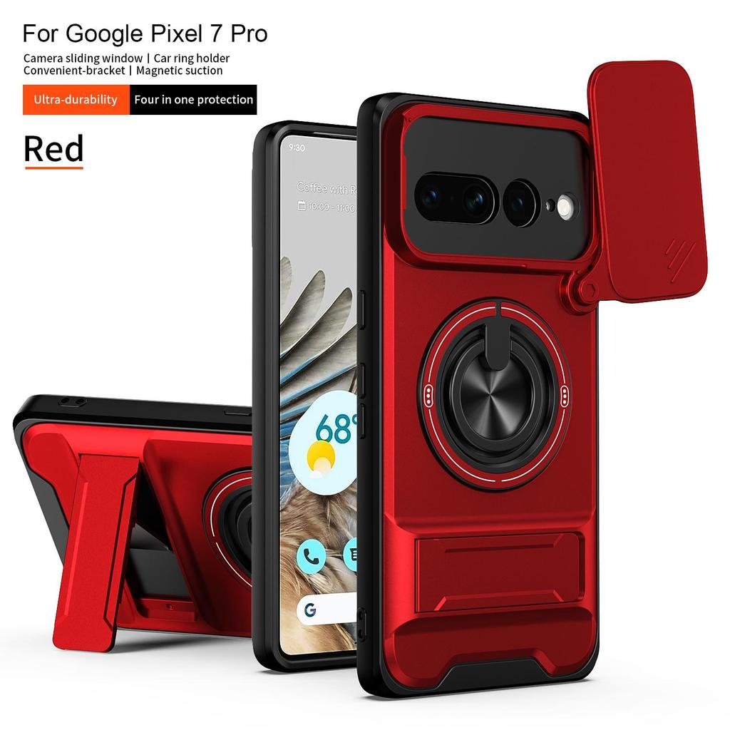 Sliding Camera Lens Cover for Google Pixel 7 Pro Case With Built-in Ring Stand Phone Case