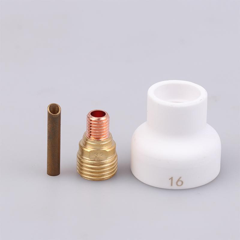 3 Stück Schweißbrenner WP9 20 25 Stubby Spannhülsenkörper Gaslinsen-Sets WIG Schweißen #16 1.6/2.4/3.2MM Weiße Keramikdüse Alumina-Tasse Kit