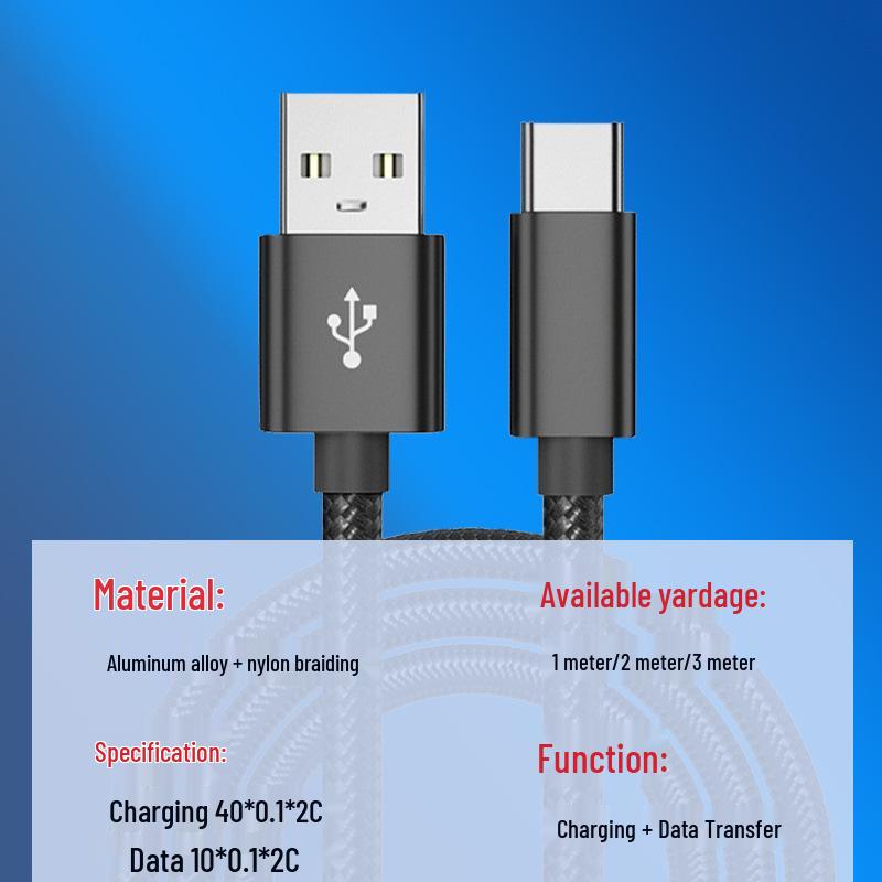USB Fast Charging Braided Type-C Data Cable for Mobile Phones