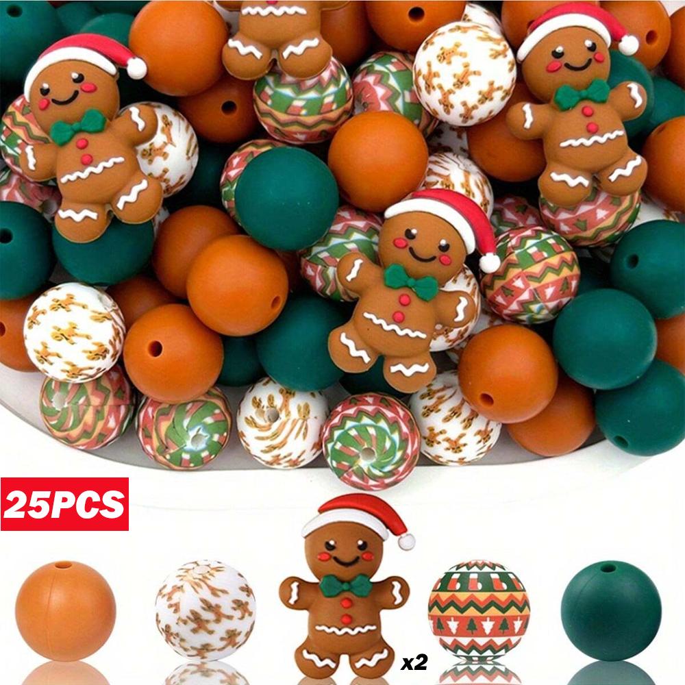 25/40PCS Christmas themed silicone bead set, perfect for DIY handmade crafts such as keychains, necklaces, bracelets, etc