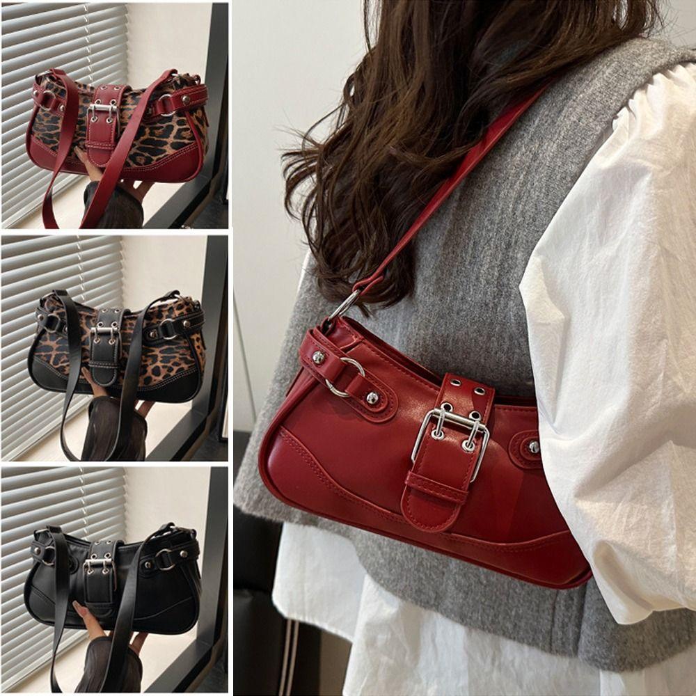 Stylish PU Shoulder Bags Leopard Print Retro Messenger Bag Large Capacity Underarm Bag Women Daily Use