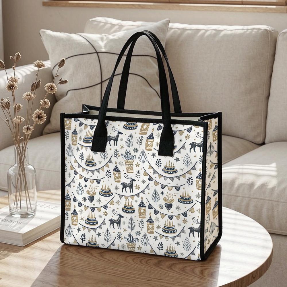 Cute Winter Pattern Tote Bag Casual Portable Large Capacity Daily Handbag for Women Shopping Travel Use