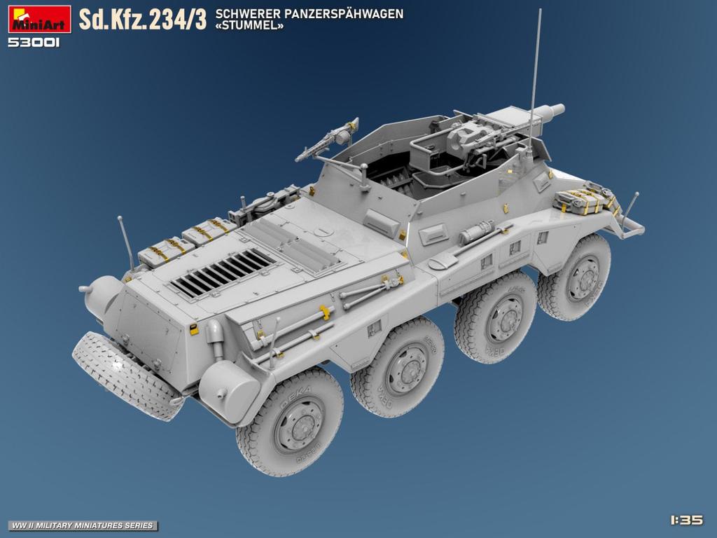 MiniArt WWII German Army heavy armored car Stummel gun plastic model kit MA53001 1/35 8-wheeled Sd.Kfz.234/3 7.5cm self-propelled