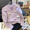 Ležérne pletené svetre s dlhým rukávom a výstrihom do V Dámske Jarné a jesenné korálky na nechty Lazy Style 3D kvet Cardigan kabát Top