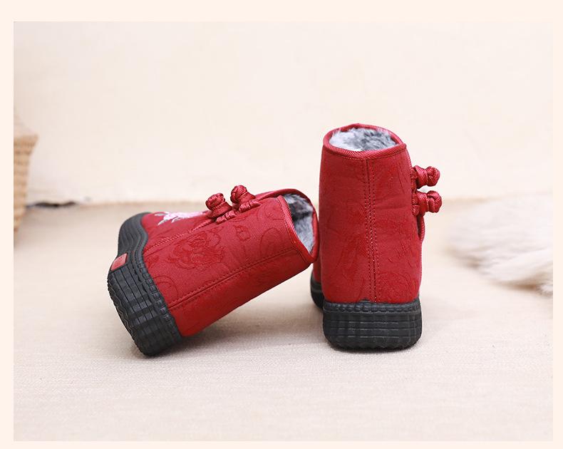 Embroidered High Boots: Warm, Non-Slip, Soft-Soled Cotton Shoes for Elderly - Ethnic Style, Perfect for Winter