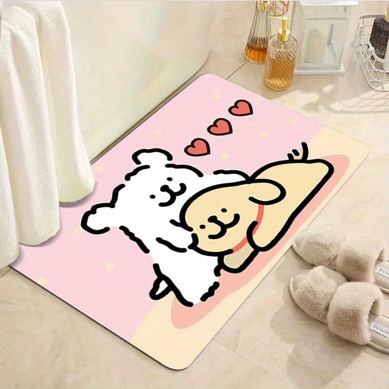 Cute dog-themed couple patterned floor mat, made of polyester fabric, machine washable, suitable for bedrooms and living rooms.