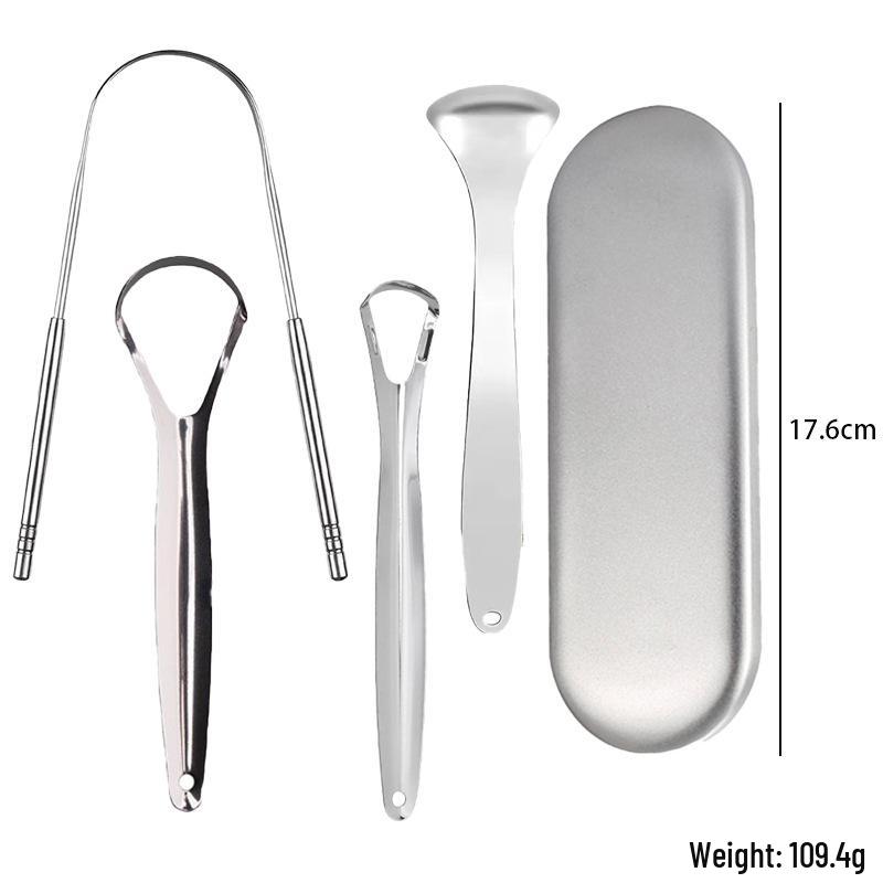Stainless Steel Dental Tool Set: U-Shaped Tongue Scraper, Oral Mirror, and Tartar Remover