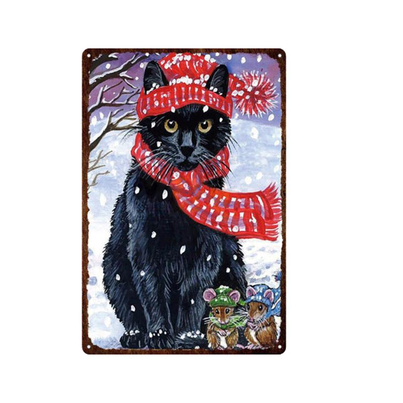 Christmas Santa Claus Pet Dog & Cat Tin Sign Wall Art Painting Vintage Decor Poster Metal Signs Bar Cafe Pet Store Home Decor