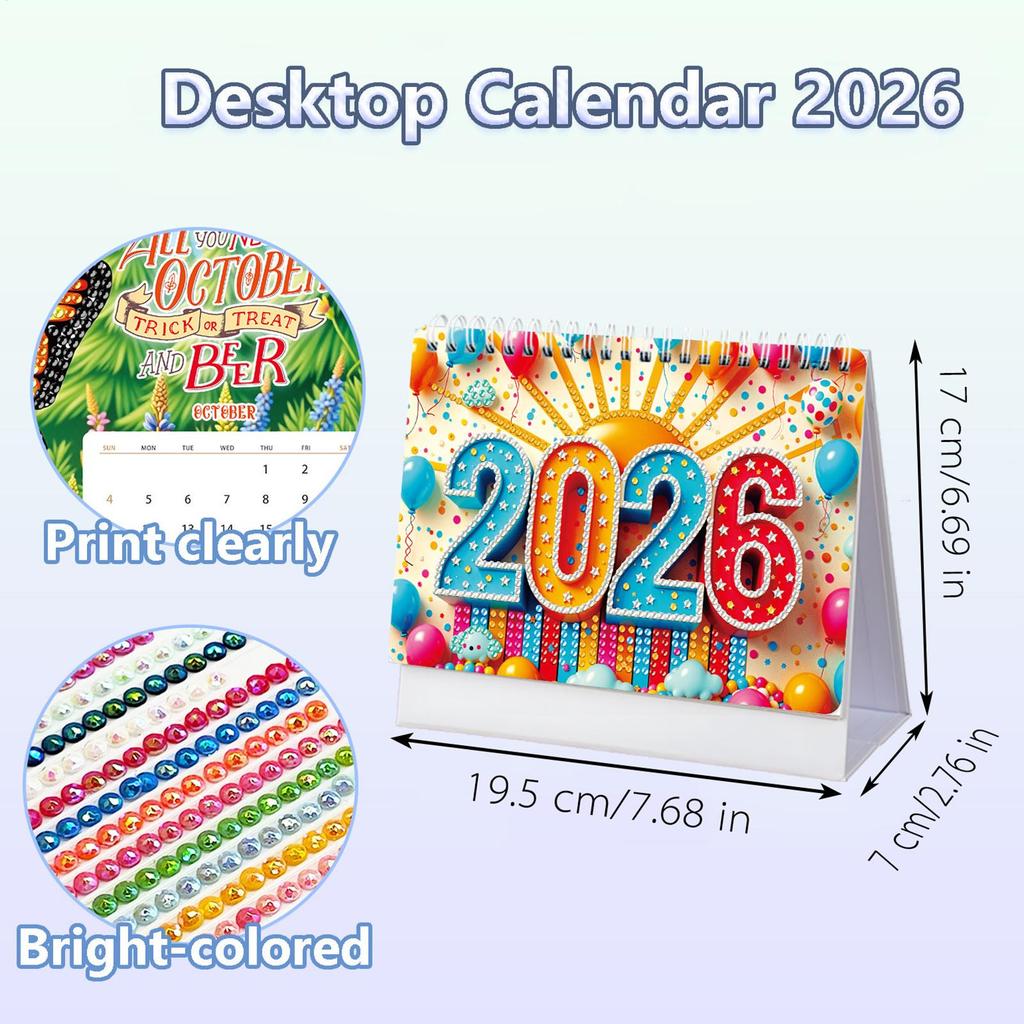 2026 Gem Art Desk Calendar 12 Month January 2026 - December 2026 Holiday Diamond Art Calendar For Organizing Goals Time Manage