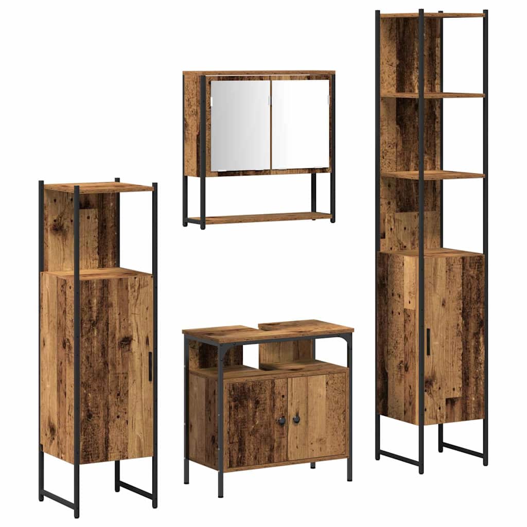 Bathroom Furniture Set with Shelf 4 Pcs Reclaimed Wood Effect Particleboard
