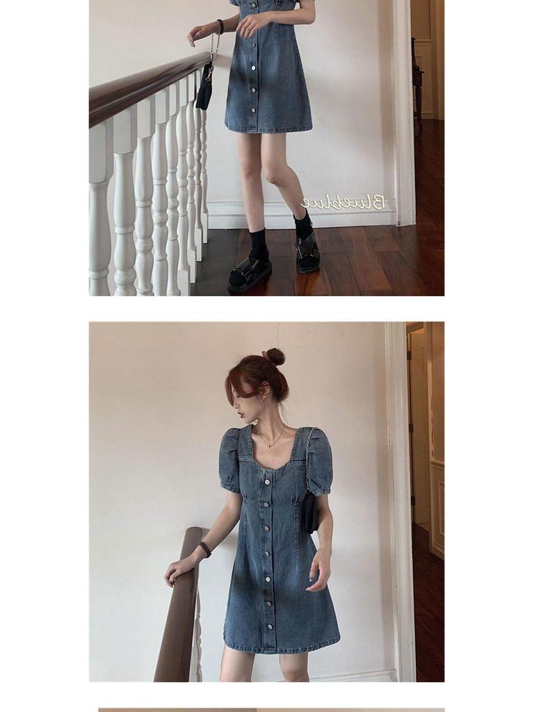 2025 Summer Women's Lace Denim Short Dress - Age-Reducing Design, Slimming Tummy Control, Thin Style