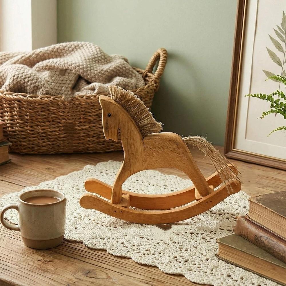 Hand Carved Rocking Horse Ornaments Handmade Wooden Horse Figurine Rocking Horse Statue  Office