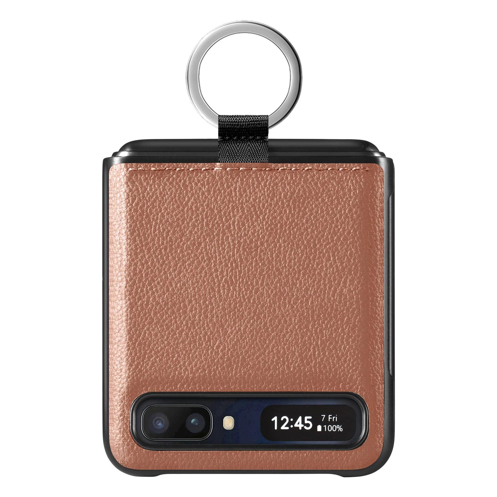 Fingerring Halter Ledertasche für Samsung Galaxy Z Flip 2 7 flip7 Flip2 flip6 Flip 6 5 4 3 Flip3 Flip5 Flip4 5G Fundas Galaxy Z Flip6 braun