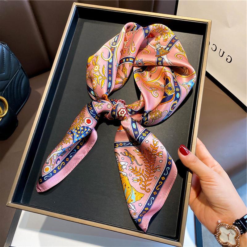 New Fashionable Korean Style Silk Square Scarf Women Satin Print Hairband Necktie Hair Accessory Headscarf Versatile Wrap Scarf