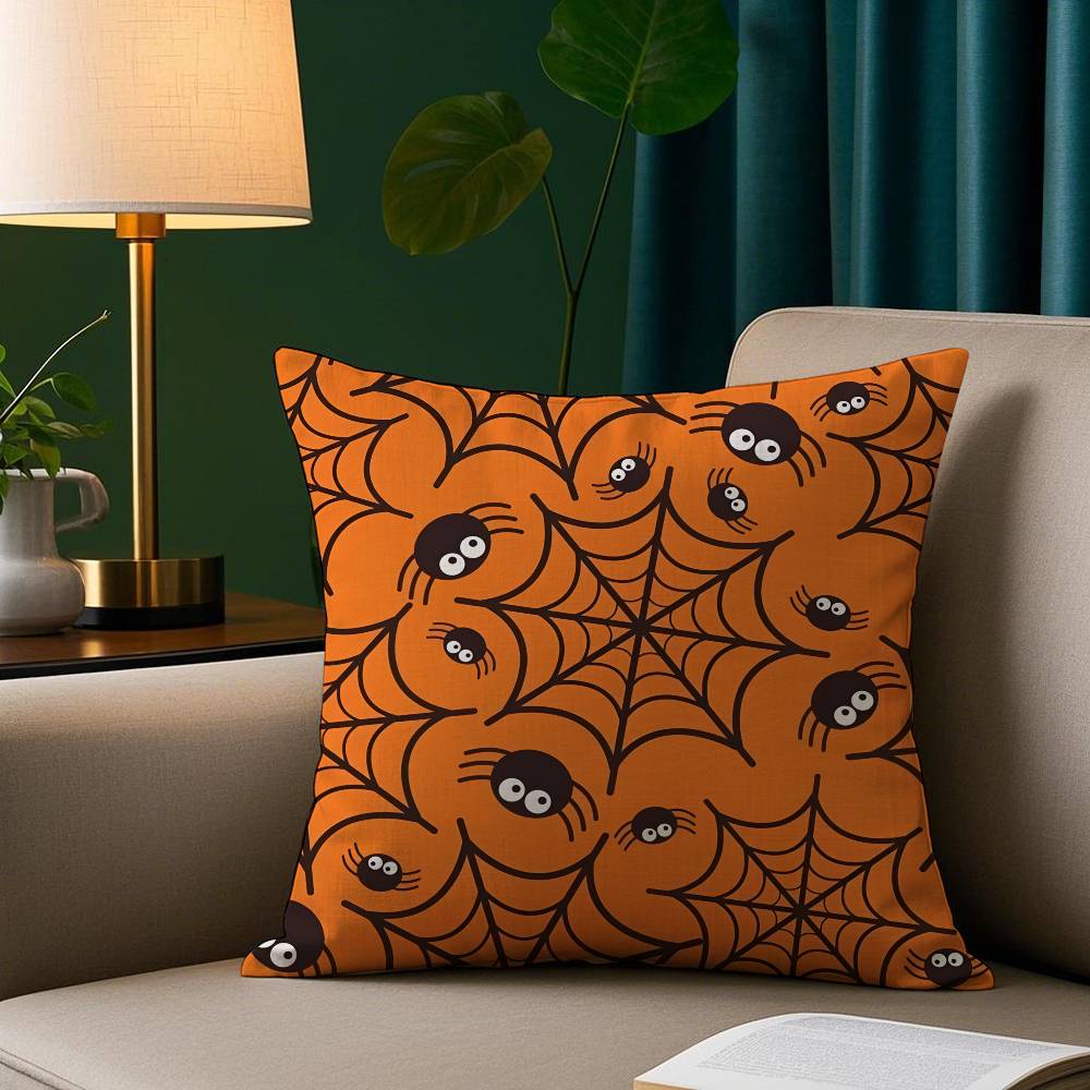 Happy Halloween Cute Spider Pillow Case Plush Fabric Soft Pillowcase Double Sided Print Sofa Cushion Cover Throw