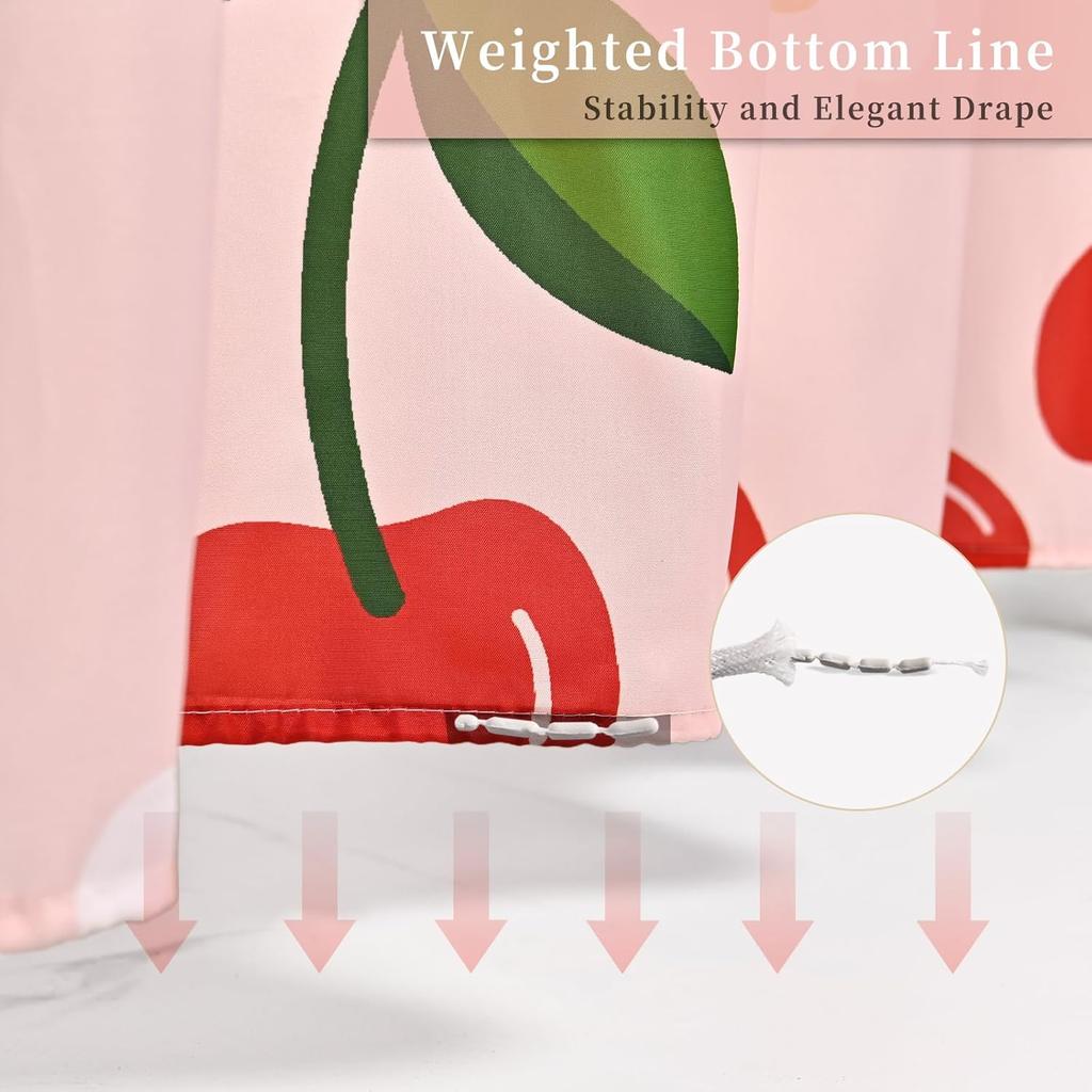 Cute Floral Cherry Curtains Waterproof Soft Polyester Bathroom Curtain- Washable Privacy Cloth Shower Curtain For Bathroom