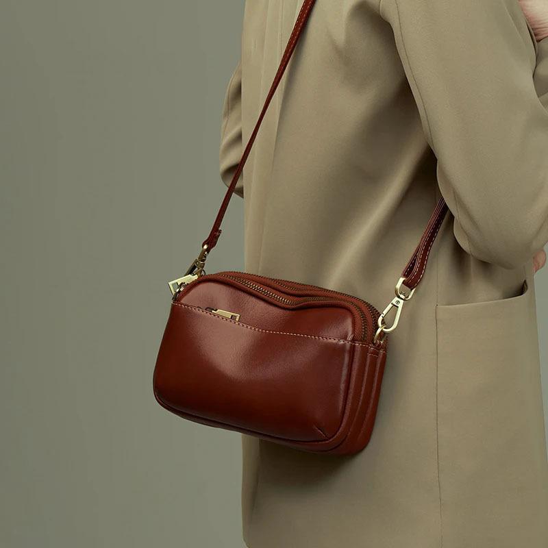 Genuine Leather Small Bag 2025 New Model, Fashionable and High-end Multi-layer Shoulder Bag, Versatile Cowhide Commuter Bag for Women, Crossbody Bag