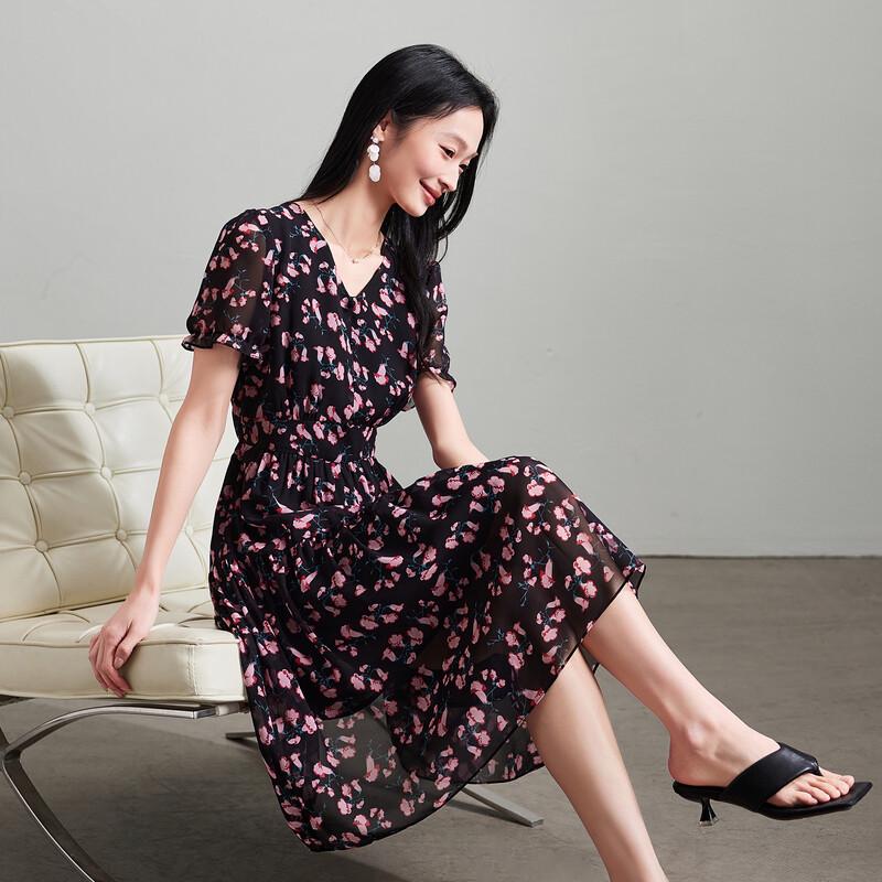 SOFSIL French Elegant Floral Bubble Sleeve Dress M