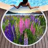 Botanical Floral Round Beach Towel, Garden Flowers Daisy Beach Blanket, Rustic Farmhouse Style Pool Towel, Portable Picnic Mat