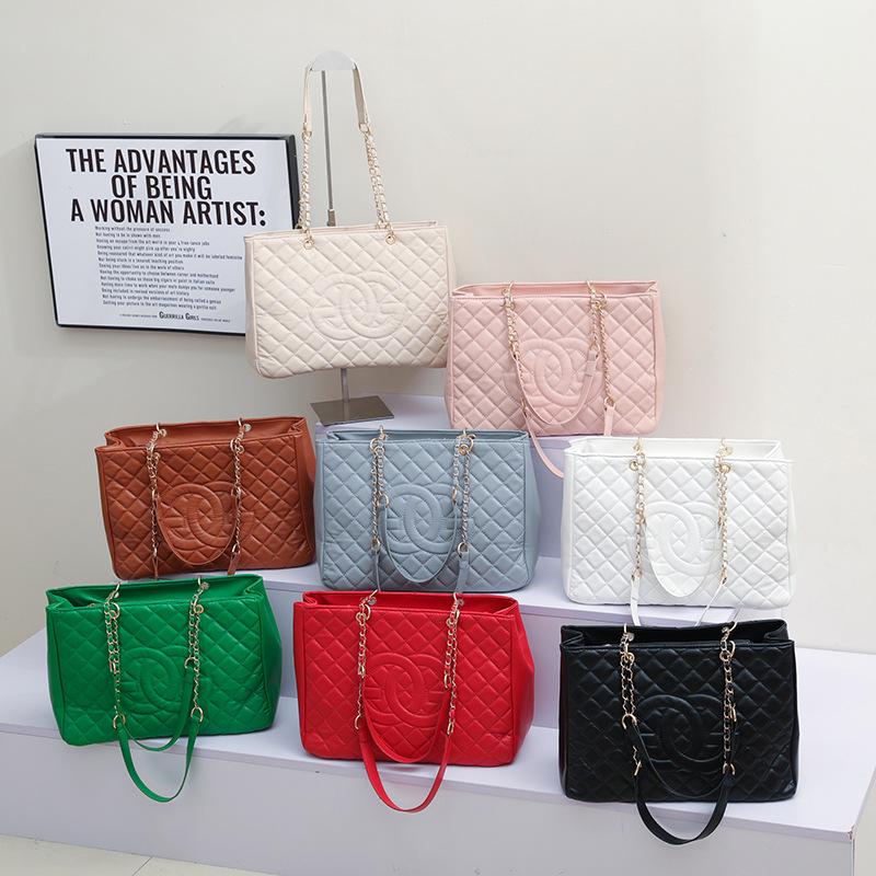 Women's Fashion Diamond Pattern Chain Tote Bag