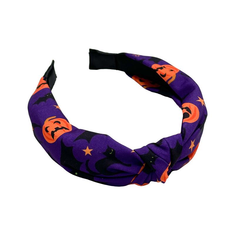 Halloween Skeleton Pumpkin Fabric Crossover Wide Headband Women's Printed Ghost Festival Gut Hair Bands