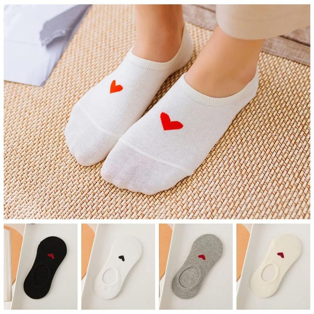 5Pairs Sweet Boat Socks Love Heart Invisible Socks Breathable Short Tube Socks  Daily