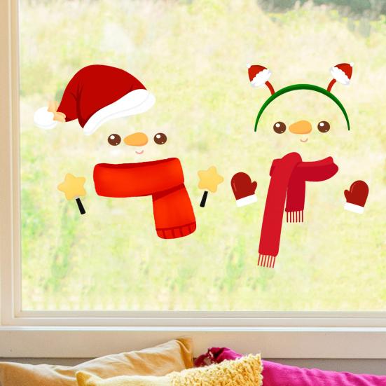 Reusable Holiday Scene Decor Christmas Snowman Static Glass Stickers, Simple Window Clings, Waterproof PVC Clings Decorative Sheets for Home