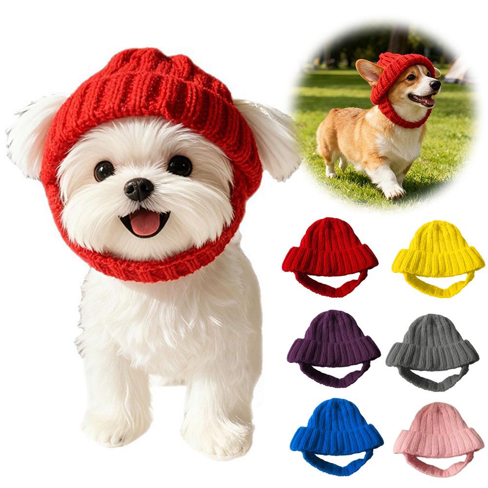 Maltese Dog Beanie Hat, Cozy Soft Knit with Ear Flaps, Cute Playful Dog Design, for Small Dogs, Red & Winter, Indoor/Outdoor Use