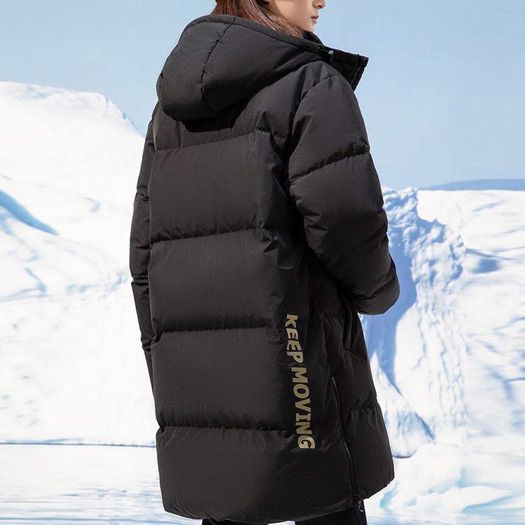 Anta Letter Mid-Length Hooded Down Jacket Men Outerwear Black 952148910-2