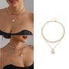 Layering Imitation Pearls Shell Pendant Necklace Neckchain With Geometric Alloy Charm Versatile Jewelry Accessory