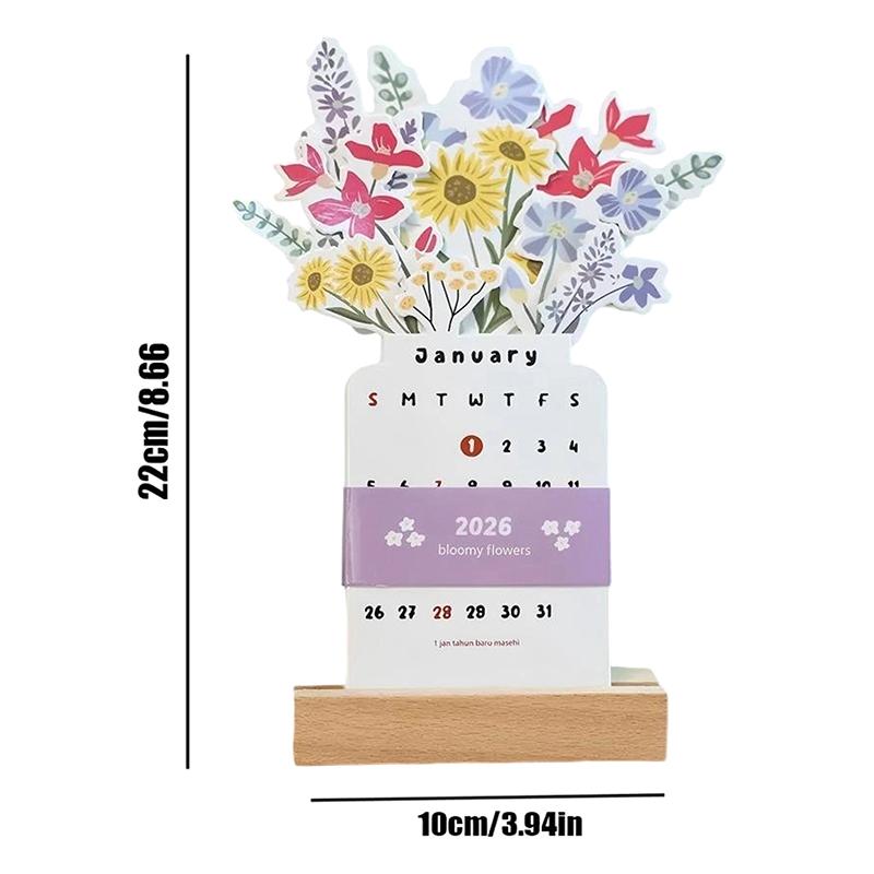 2026 Flowers Desk Calendar Mini Calendar Standing Desk Calendar Vase-Like Desktop Monthly Planner For Home School Office