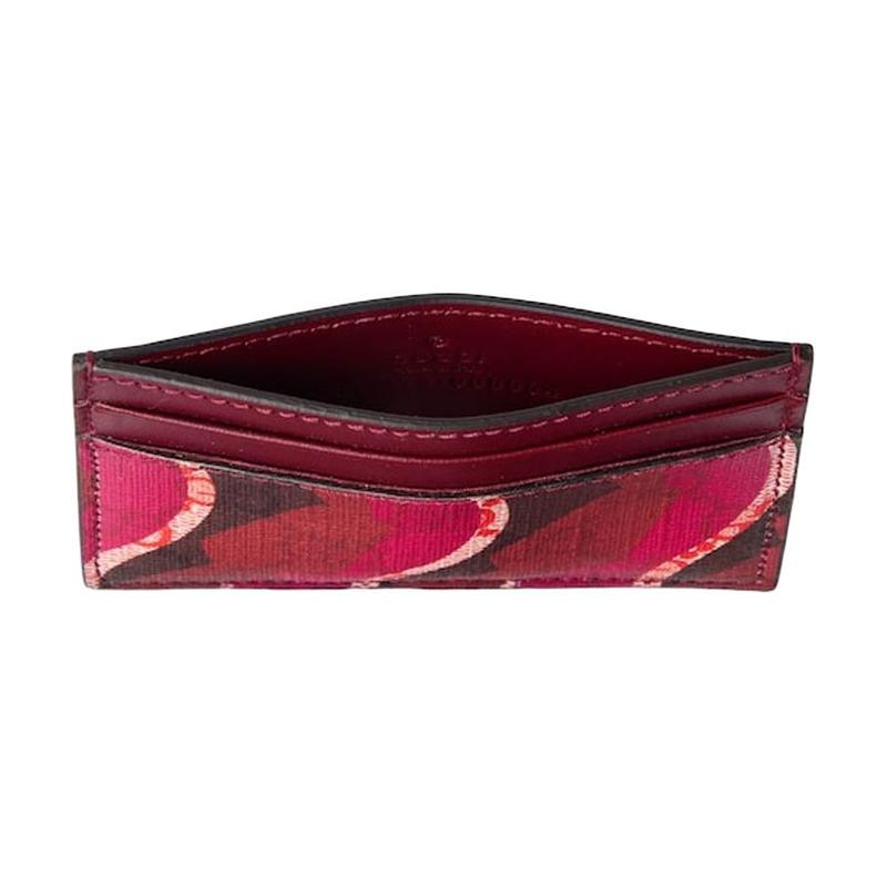 Gucci Snake pattern print embroidery GG Supreme canvas card holder women's ankara red