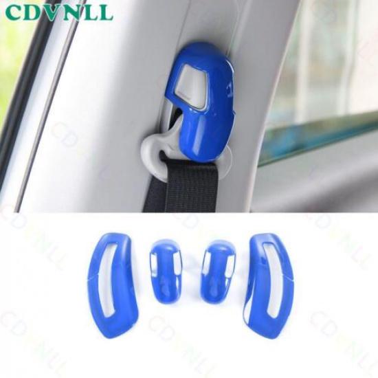 Car Seat Belt Buckle Adjust Frame Trim 4* For Jeep Compass 2017- Bright Blue