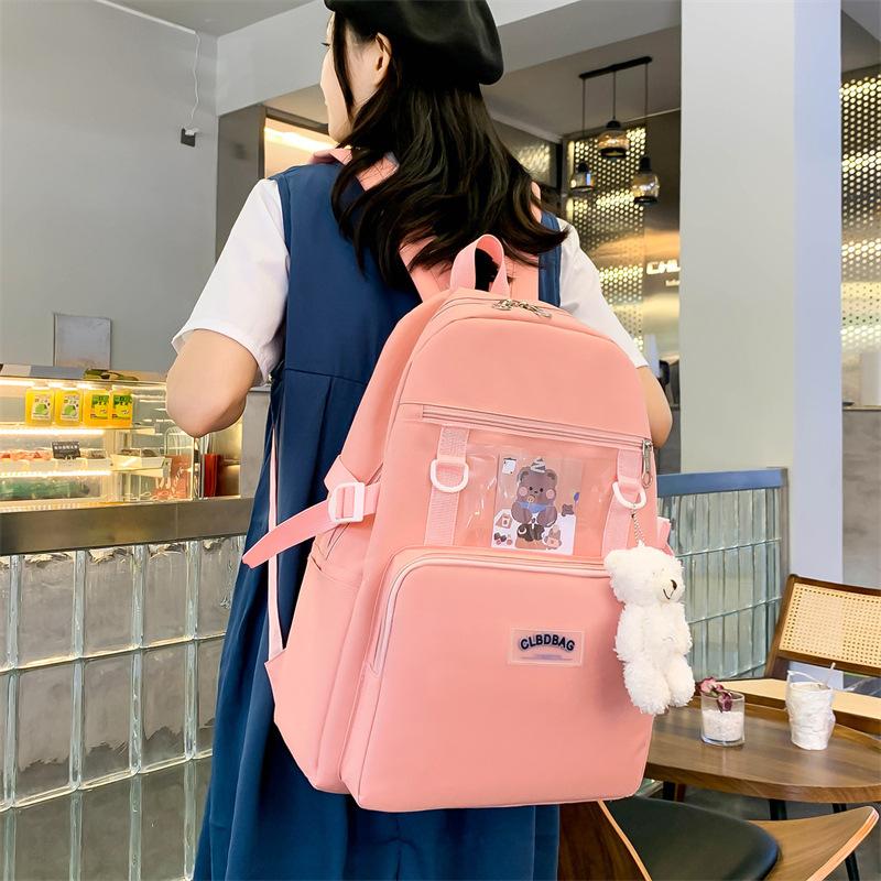 Student school bag Korean version fashion collegiate style backpack four-piece set large capacity set backpack wholesale high capacity