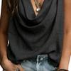Women Vest V-Neck Sleeveless Loose Fit Camisole with Pleated Front Asymmetrical Collar Metallic Detail Ruffled Tank Tops