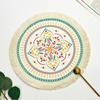 Boho Round Table Mat Hand-woven Linen Tassel Placemats Non-Slip Embroidery Dining Table Insulation Bowl Pads Kitchen Decoration