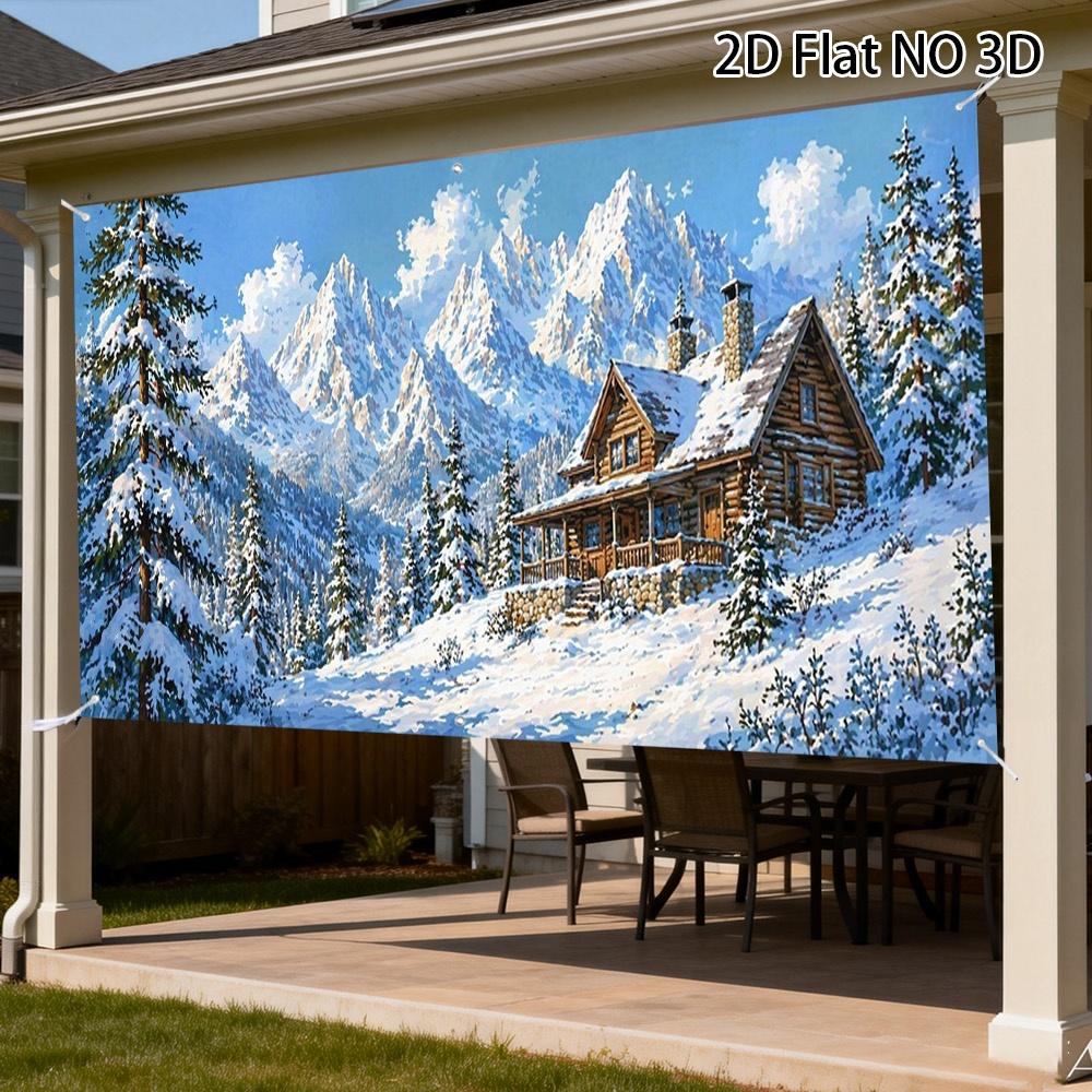 Snowy Mountain Cabin Garage Door Banner, Winter Wedding and Holiday Party Decor
