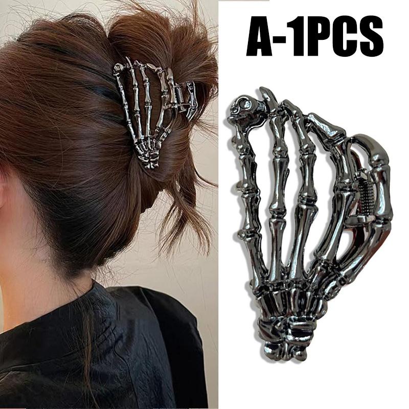 1-1pc Halloween Punk Hair Clips Spider Skeleton Hand Claw Clips Metal Shark Clamp Gothic Crab Girls Hairpin Hair Accessories
